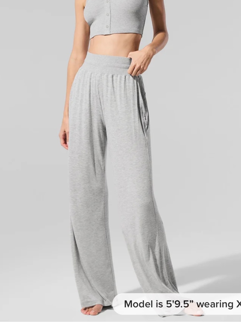 NWT Alo Semi-Sheer Delicate Lounge Flare Pant in Athletic Heather Grey View 3